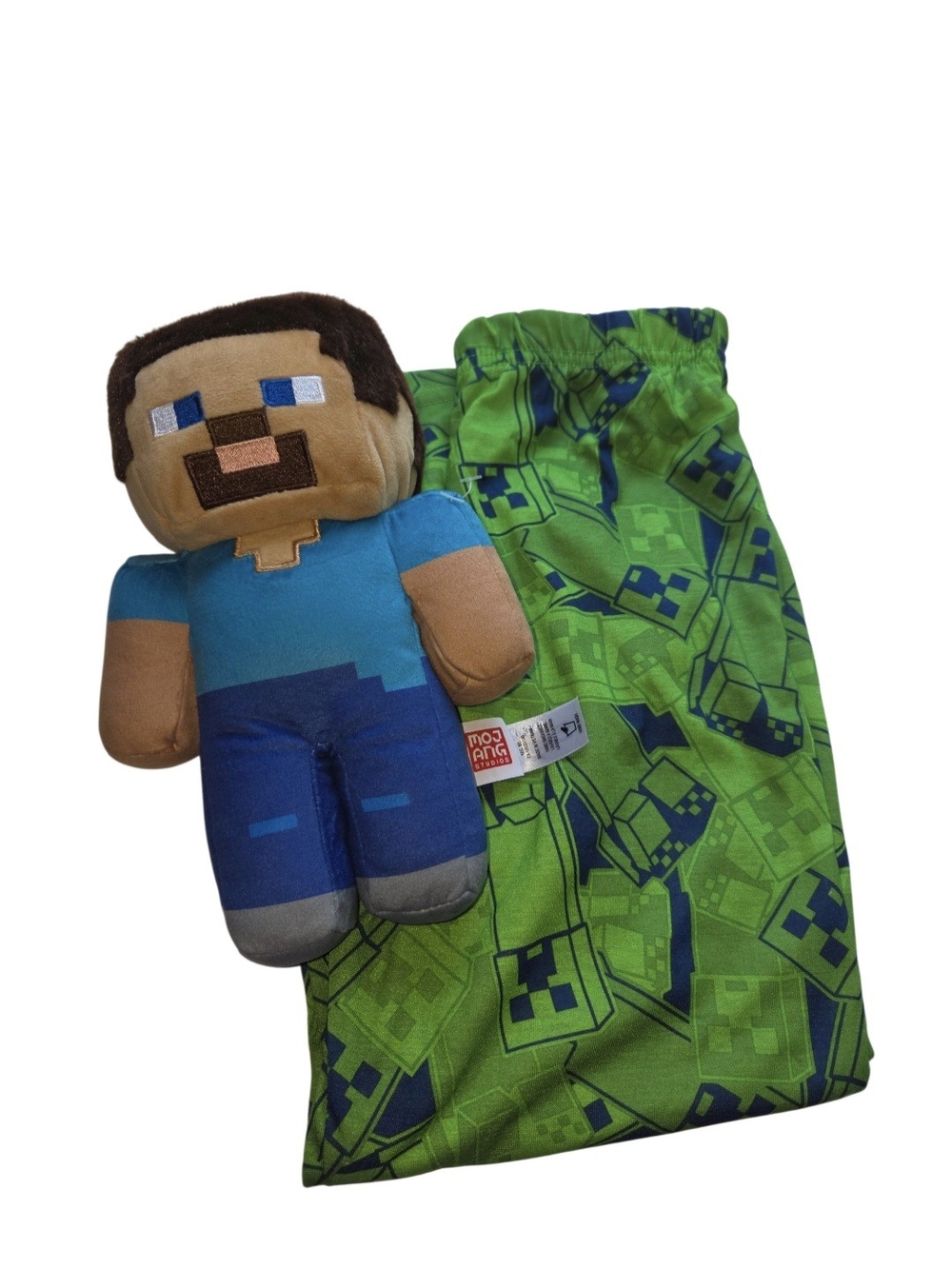Minecraft Green Creeper Print Pijama Pants And Steve Plush